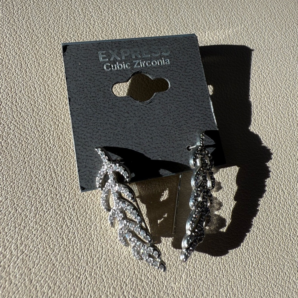 Express Silver Leaf Climber Earrings with Cubic Zirconia